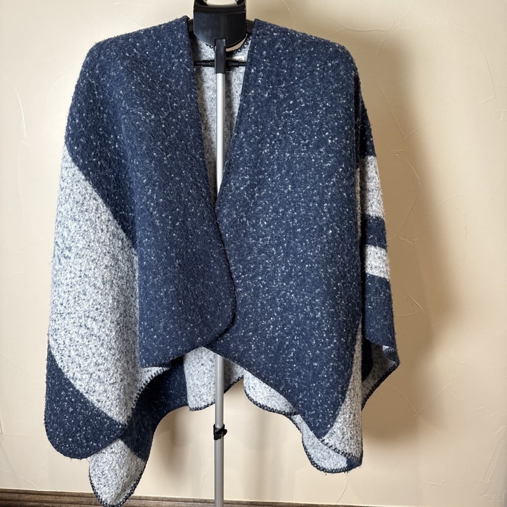 Woven Heart Blue Gray  Shawl Wrap‎ Poncho Cape Cardigan  Fall